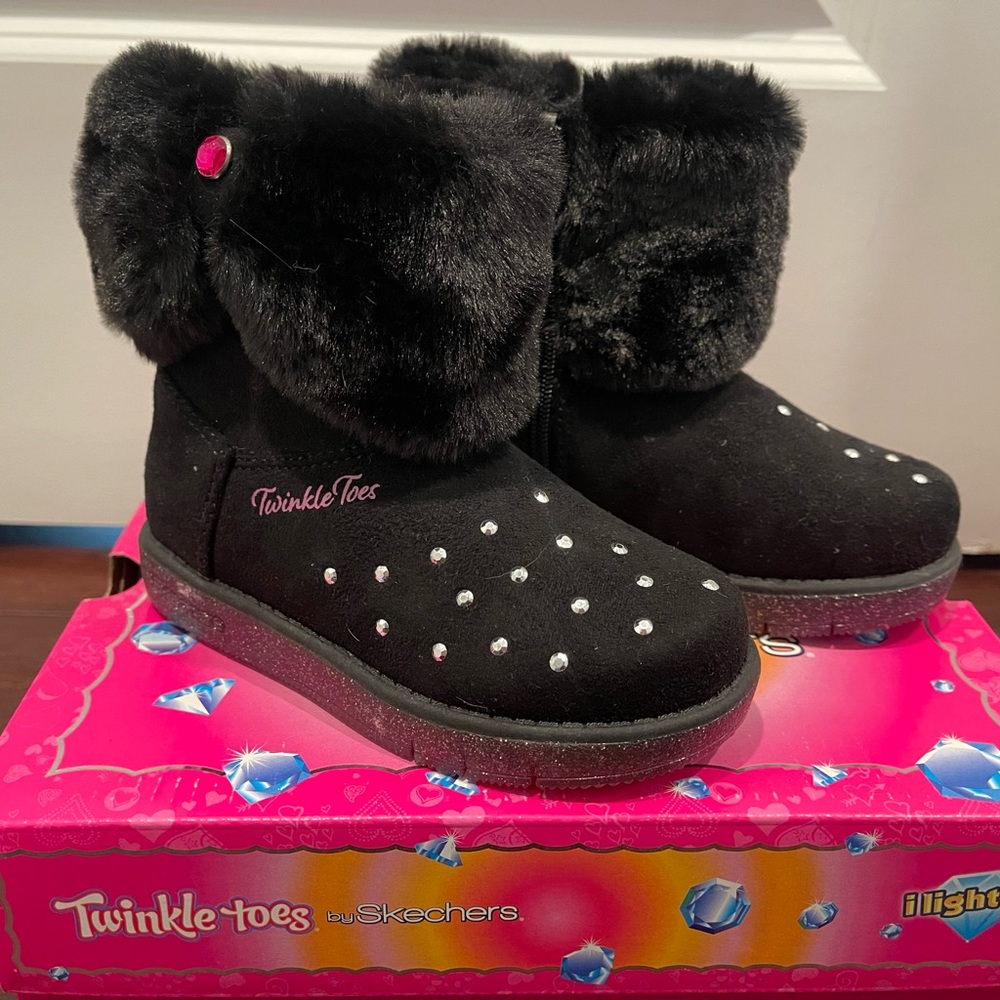 Skechers Twinkle Toes Black Cozy Cuddlers